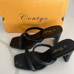 Coutgo Women’s Square Open Toe Heeled Sandals  8 Black